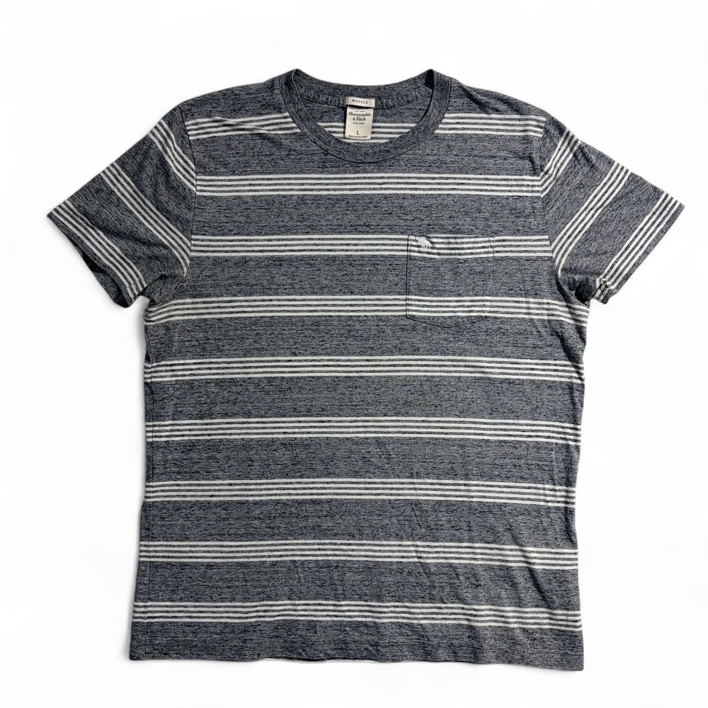 Abercrombie & Fitch Mens Gray White Striped Muscle Pocket T-Shirt Large